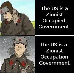 4 panel meme, 1) soviet soldier raising hand to the right and turning away in disgust 2) Text that says "The US is a Zionist Occup_ied_ Government" 3) Soviet soldier pointing to the right in agrrement 4) Text that says "The US is a zionist occupation government"