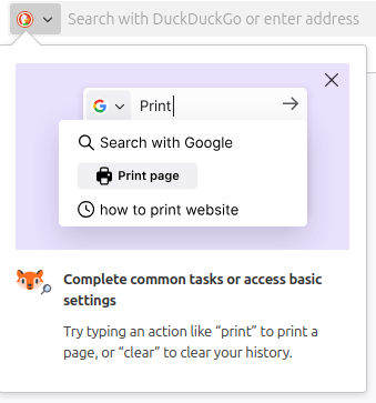 A pop up toast in firefox, summoned by clicking the address bar, that steals cursor focus and advertises an unwated feature.